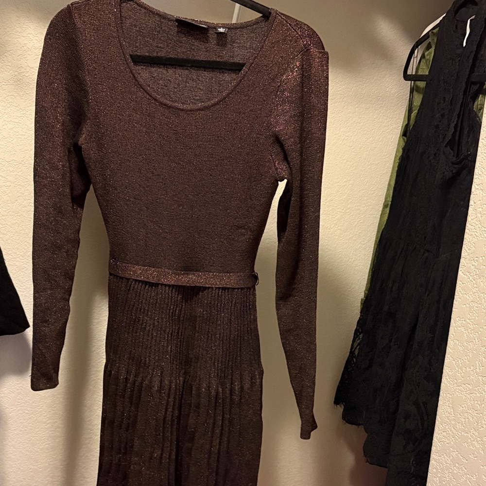 Nina Leonard Black Copper Long Sleeve Dress